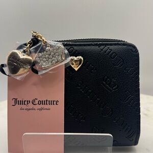 Juicy Couture Black Wallet with Gold and Silver Heart Charms NWT